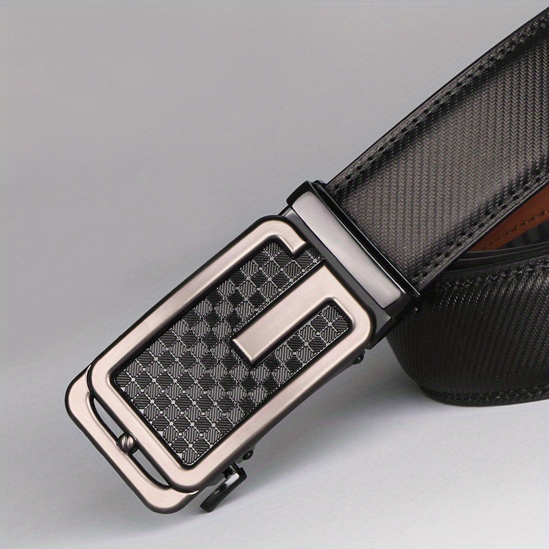 Cinturón de trinquete para hombre, ajustable, de cuero genuino de 1 3/8", con longitud ajustable.