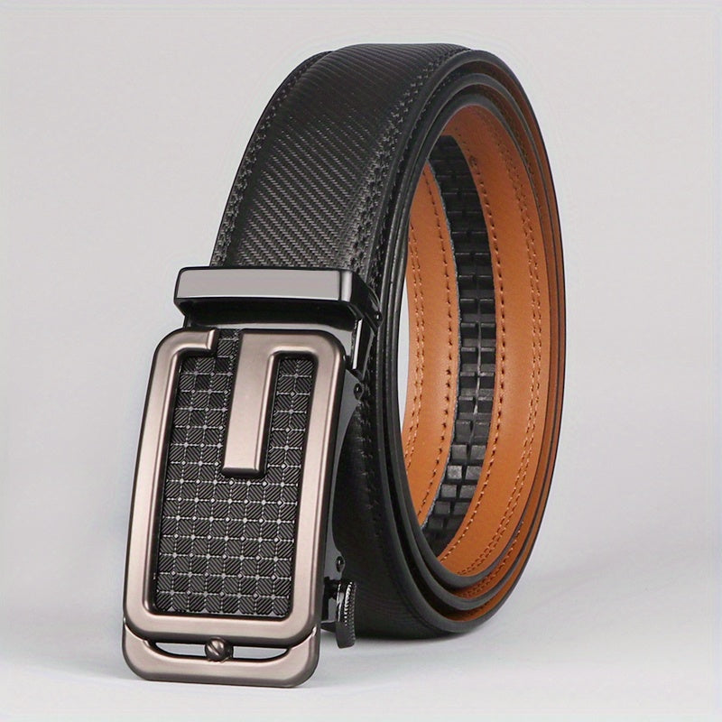 Cinturón de trinquete para hombre, ajustable, de cuero genuino de 1 3/8", con longitud ajustable.