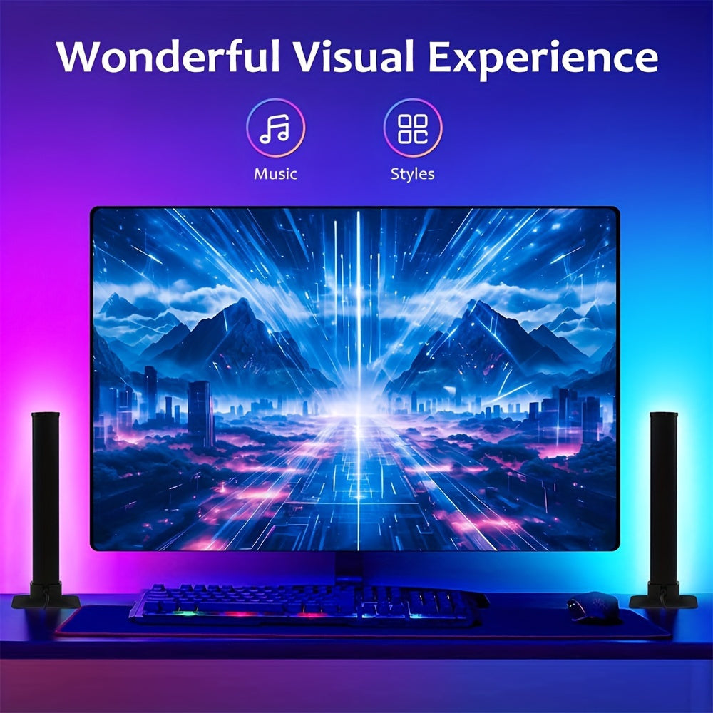 2 tiras de luz LED inteligentes, luz nocturna RGB con control remoto y aplicación, retroiluminación con sincronización de música para decoración de dormitorio, TV de juegos, lámpara de escritorio, configuración de jueg