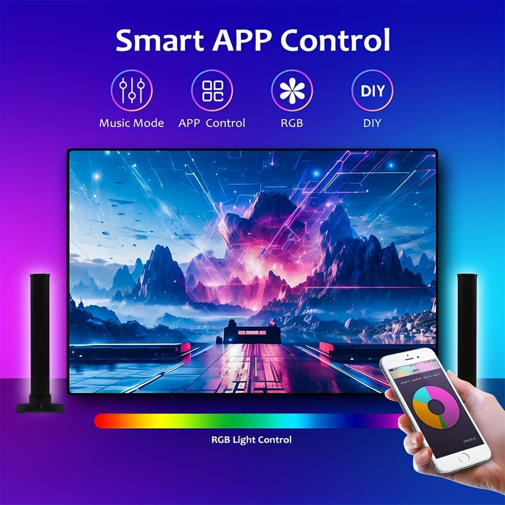 2 tiras de luz LED inteligentes, luz nocturna RGB con control remoto y aplicación, retroiluminación con sincronización de música para decoración de dormitorio, TV de juegos, lámpara de escritorio, configuración de jueg