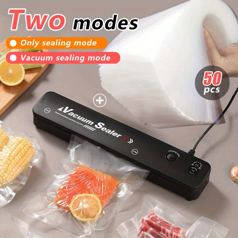 Máquina selladora al vacío, con 50 bolsas selladas para almacenamiento de alimentos y sous vide, sistema automático de sellado de alimentos con aire.