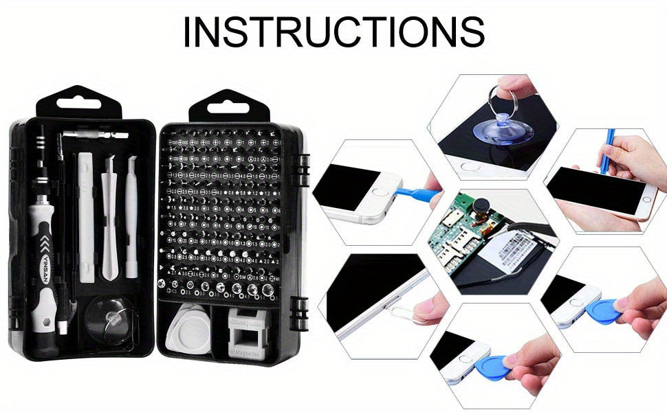Juego de destornilladores de precisión 115 en 1, juego de puntas para iPhone, portátil, PC, reloj, gafas y otros dispositivos electrónicos, mini juego de destornilladores con estuche.
