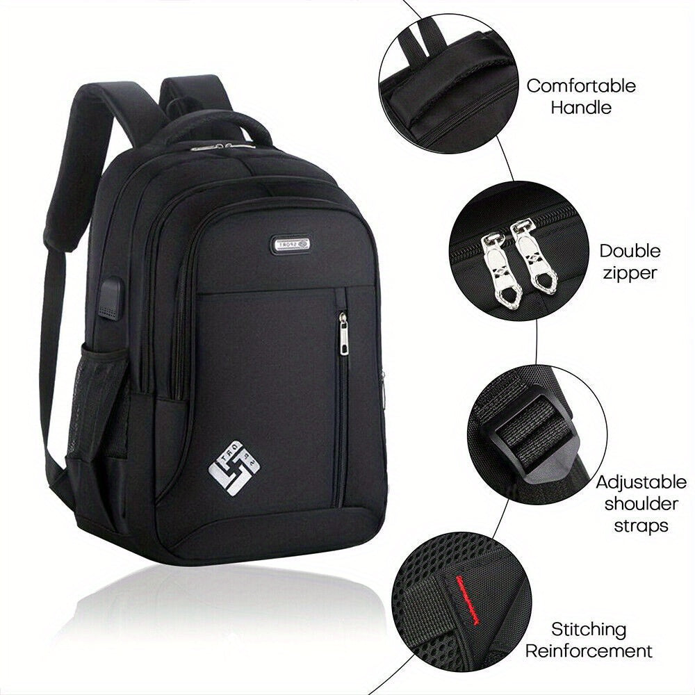 Mochila antirrobo para portátil de negocios para hombre - Puerto de carga USB extragrande de 18", nailon resistente con múltiples compartimentos y correas acolchadas para desplazamientos, oficina y escuela (negro), mochila