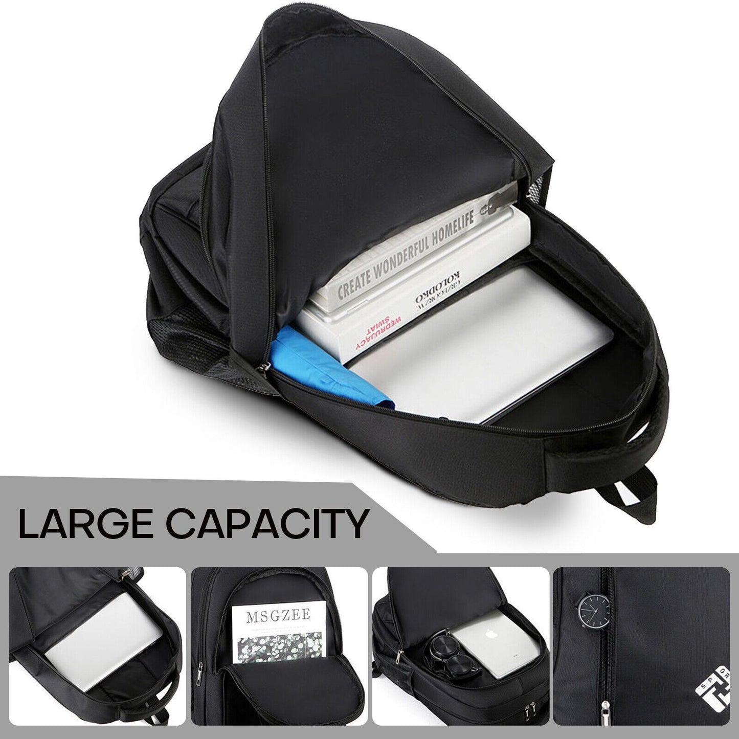 Mochila antirrobo para portátil de negocios para hombre - Puerto de carga USB extragrande de 18", nailon resistente con múltiples compartimentos y correas acolchadas para desplazamientos, oficina y escuela (negro), mochila