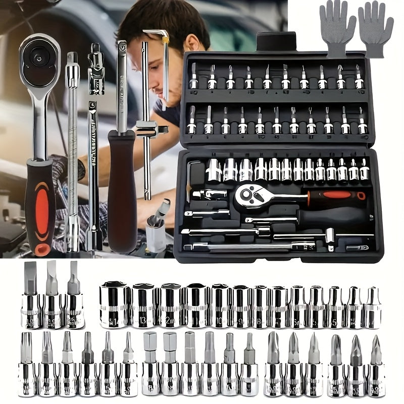 Kit de herramientas automotrices profesionales de 325/53/46 piezas - Juegos de herramientas premium para el mantenimiento de autos, motos y bicicletas - Solución compacta, portátil y todo en uno con llave de trinquete, jueg