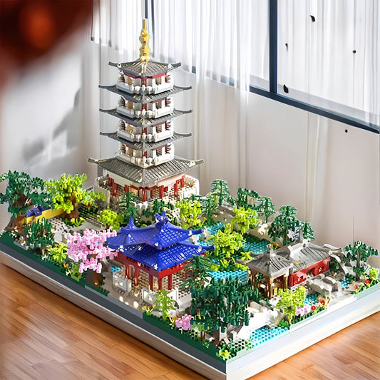 Bloques de construcción de partículas del lago Oeste de Hangzhou, 3800 piezas, edificios famosos de alta dificultad, modelos de ensamblaje gigantes a gran escala para hombres y mujeres, regalo de cumpleaños y Navidad.