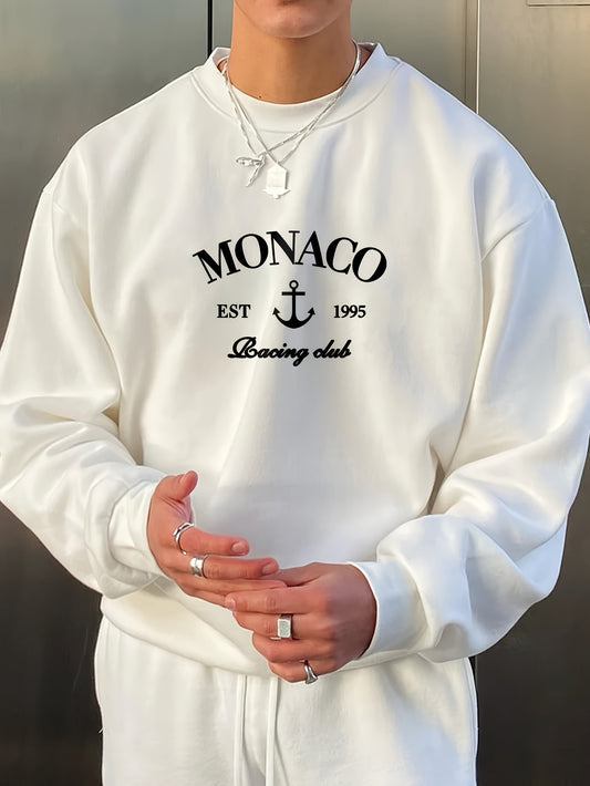 Sudadera con capucha gráfica del Monaco Racing Club para hombre: sudadera informal negra de manga larga con logotipo blanco, corte holgado, diseño de 1995, ropa informal cómoda, ropa del Racing Club | Sudadera de cuello re