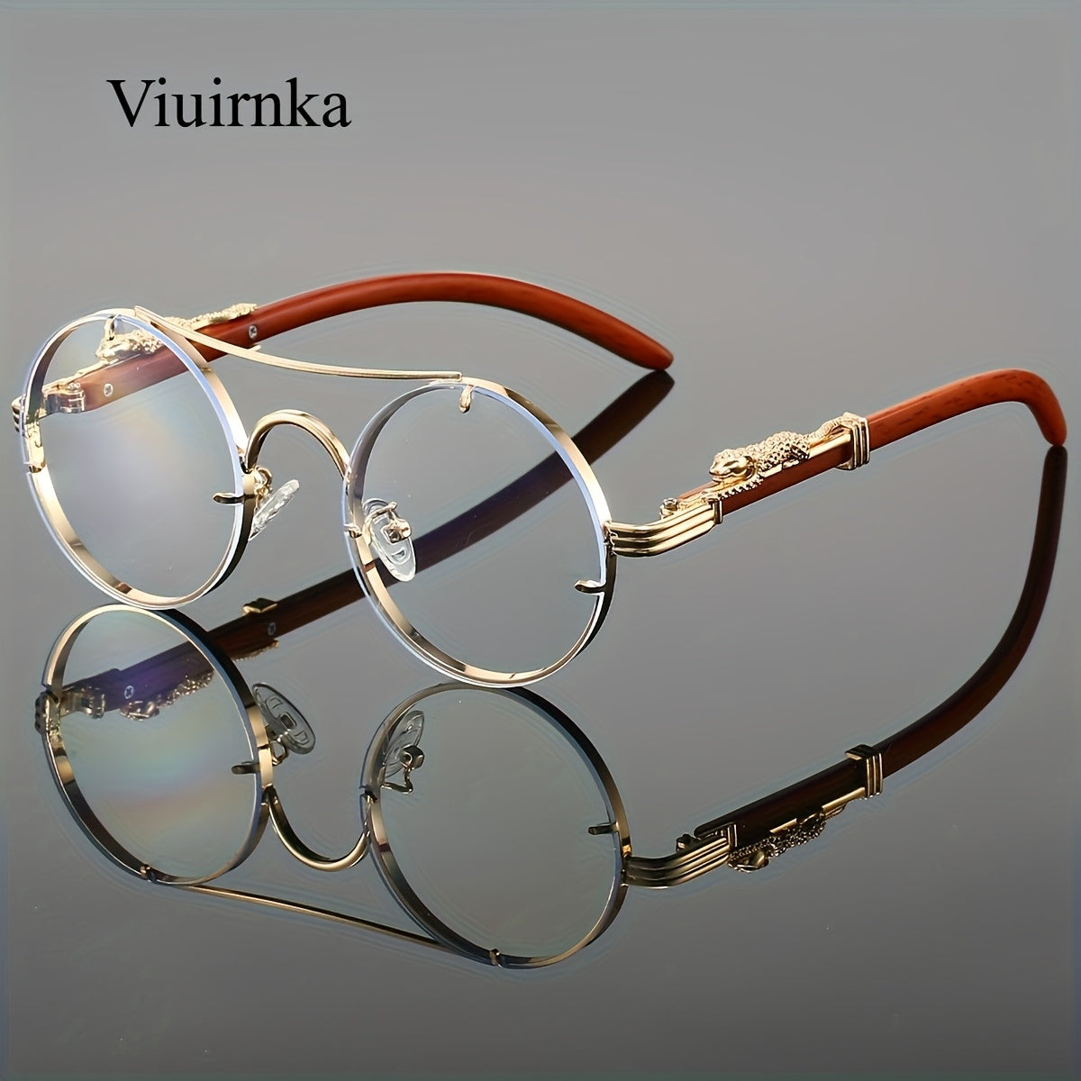 Gafas redondas unisex con doble puente, montura de metal, lentes de policarbonato antirreflejos con degradado, ideales para escalada y deportes, con bisagras con detalle de leopardo, ideales para fotografía callejera y regal