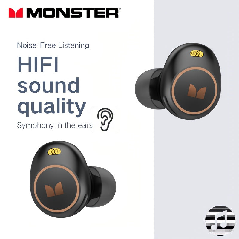 Auriculares inalámbricos Monster, intraaurales inalámbricos de 5.3" con 4 micrófonos, llamadas nítidas, cancelación de ruido, control táctil y estuche de carga tipo C. Cómodos auriculares inalámbricos para uso diario