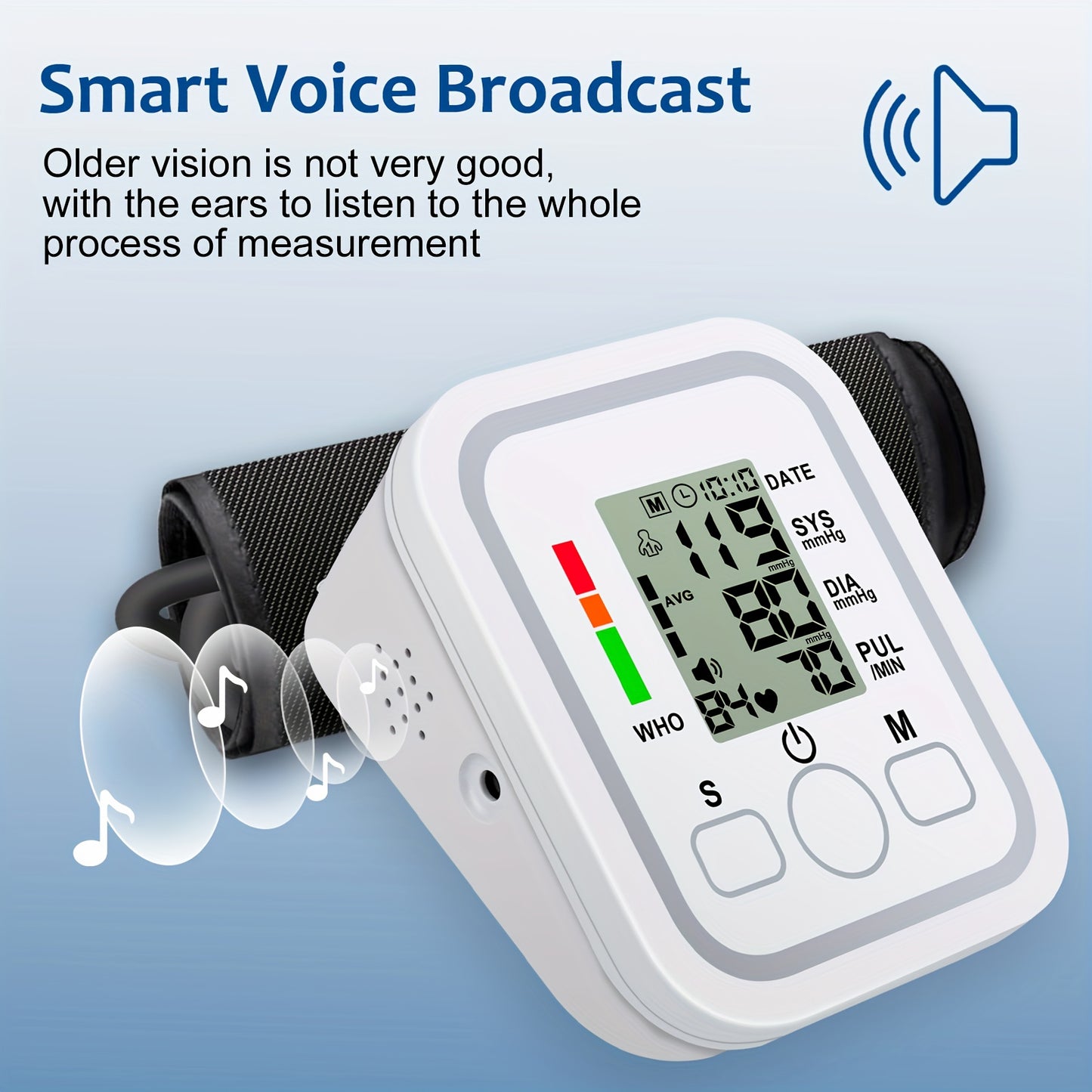 Tensiómetro portátil de brazo todo en uno | Pantalla LCD grande, control con un solo toque, informes de voz, alertas de hipertensión, memoria de 2x99, brazalete ajustable | Imprescindible para el hogar y viajes, ideal para