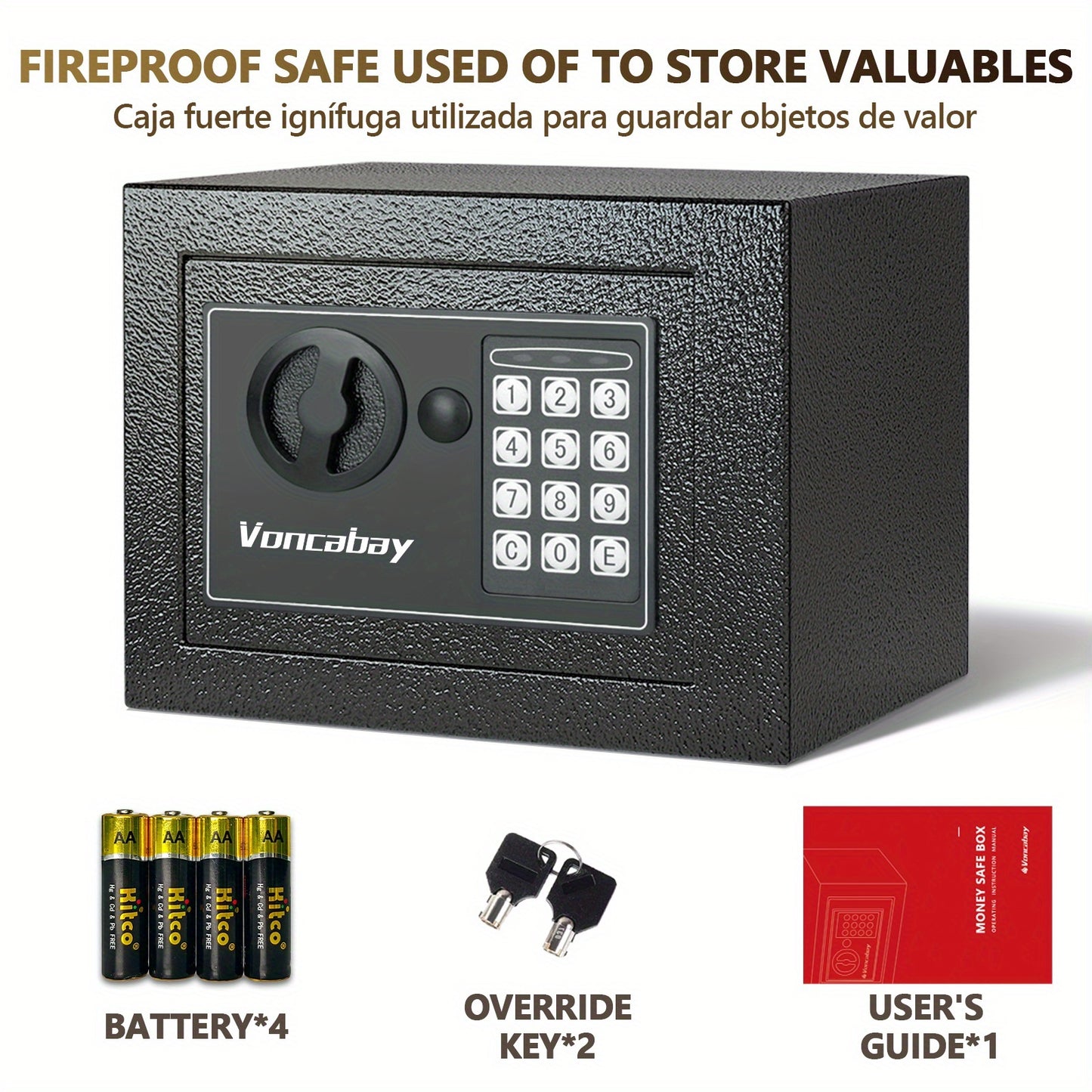 Caja fuerte de acero resistente e ignífuga con bolsa para efectivo - Caja fuerte segura para el hogar con teclado y cerradura, ideal para guardar dinero, documentos y objetos de valor (negra), almacenamiento de objetos de va