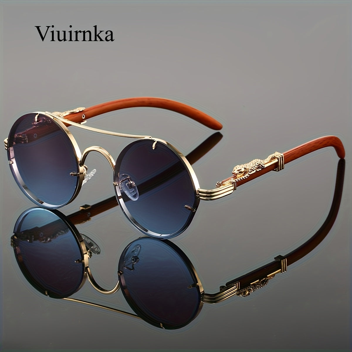 Gafas redondas unisex con doble puente, montura de metal, lentes de policarbonato antirreflejos con degradado, ideales para escalada y deportes, con bisagras con detalle de leopardo, ideales para fotografía callejera y regal