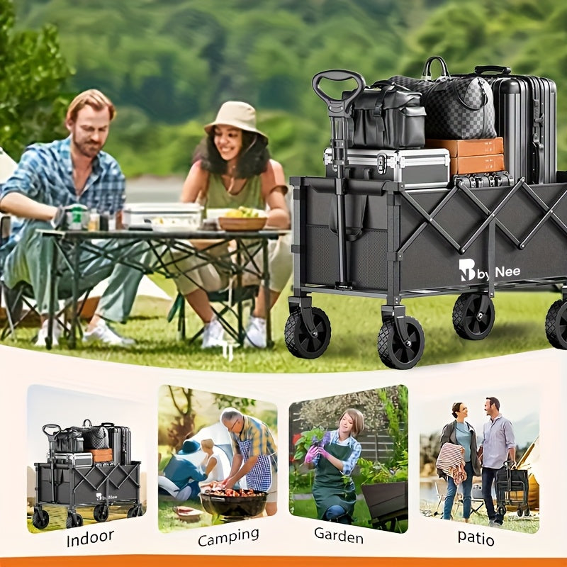Carrito de camping de gran capacidad de 330 a 650 libras, carrito de mano plegable todoterreno, vehículo portátil multifuncional para camping, jardinería y compras en la playa, estante de almacenamiento de herramientas de