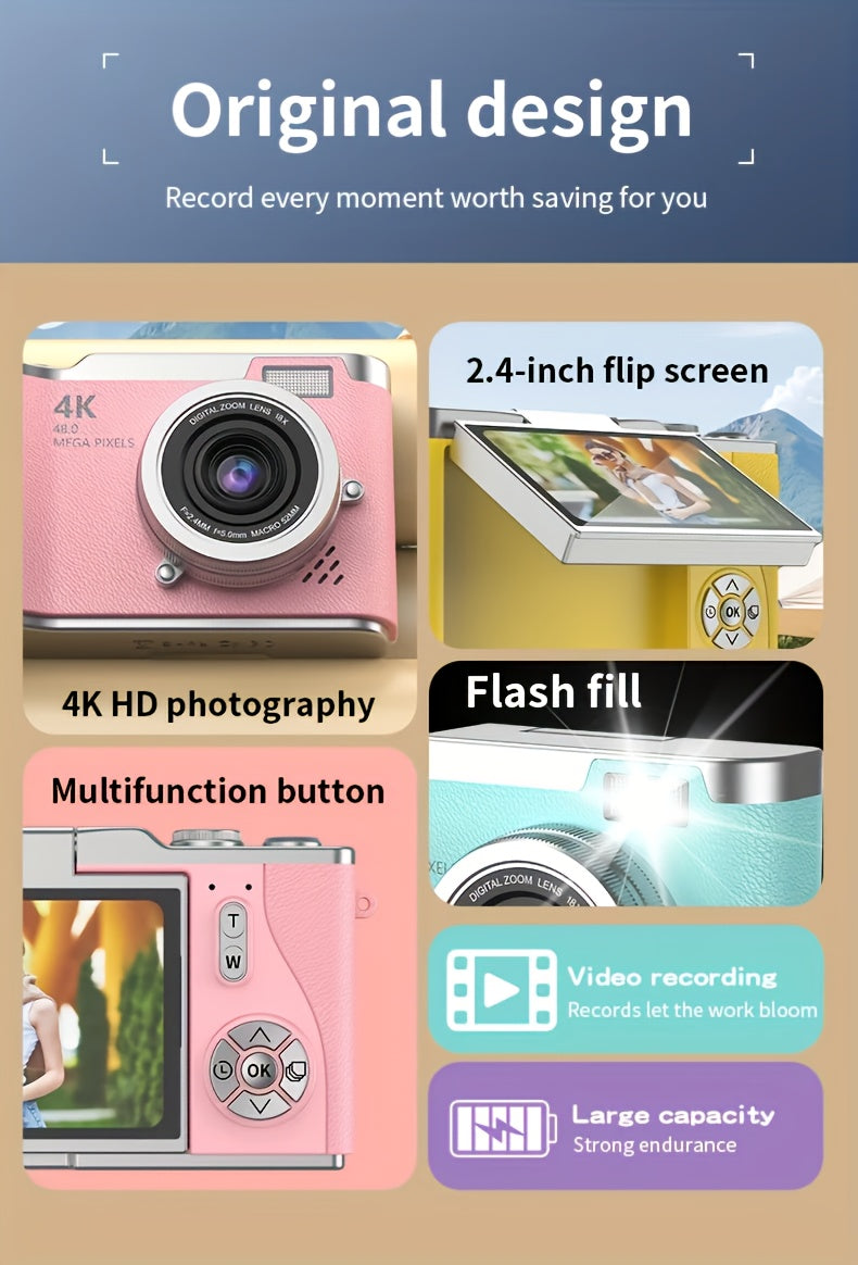 Cámara digital 4K HD con pantalla abatible de 2,4 pulgadas, videocámara profesional para vlogs y fotografía: el regalo perfecto para principiantes en Acción de Gracias y Navidad.