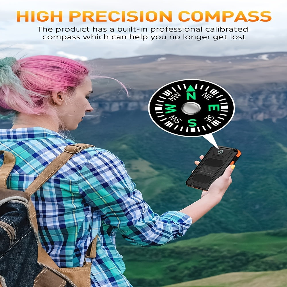 [Banco de energía solar de 38800 mAh] Banco de energía solar de alta calidad de 38800 mAh | Cargador portátil USB-C para exteriores con linterna y brújula para acampar, hacer senderismo y viajar