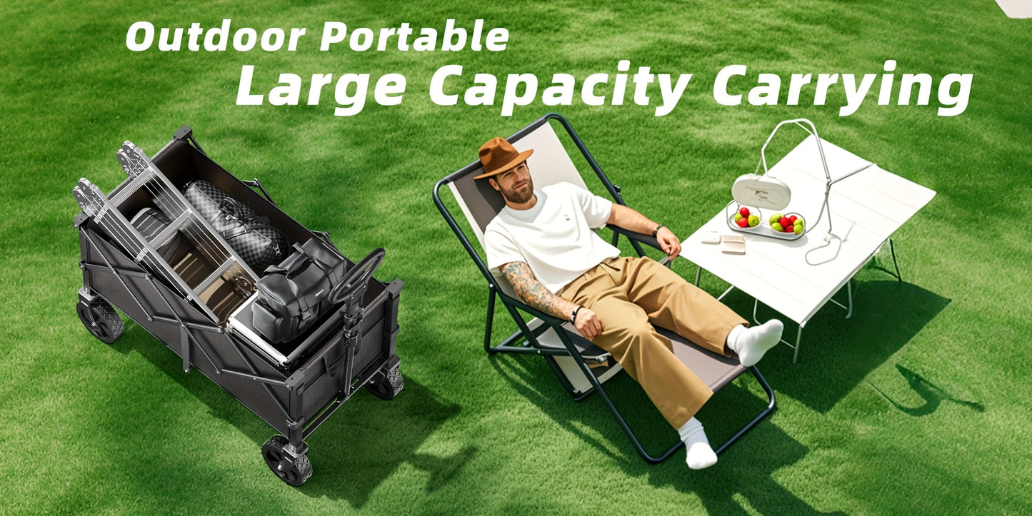Carrito de camping de gran capacidad de 330 a 650 libras, carrito de mano plegable todoterreno, vehículo portátil multifuncional para camping, jardinería y compras en la playa, estante de almacenamiento de herramientas de