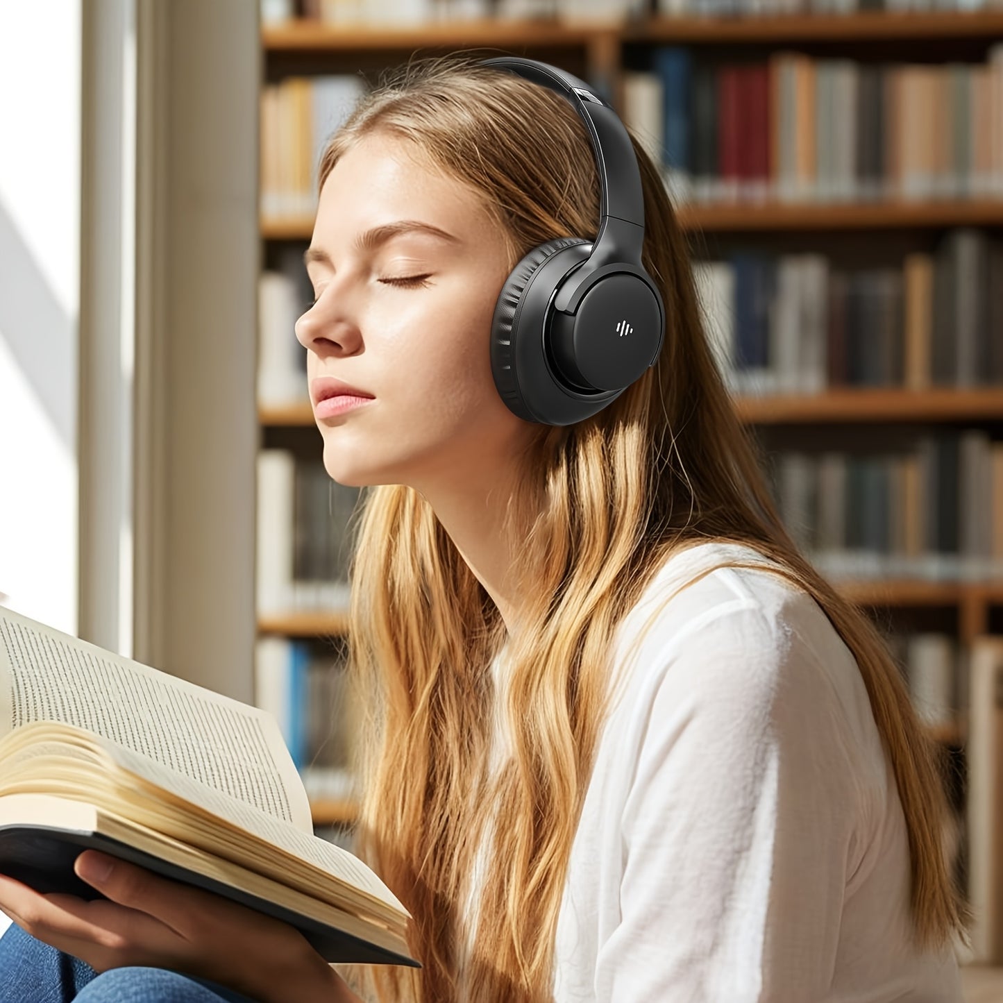 Auriculares supraaurales con micrófono, 65 horas de reproducción, ligeros, plegables y portátiles, con graves estéreo, llamadas manos libres, ideales para juegos, PC y teléfonos móviles, con cancelación de ruido ENC |