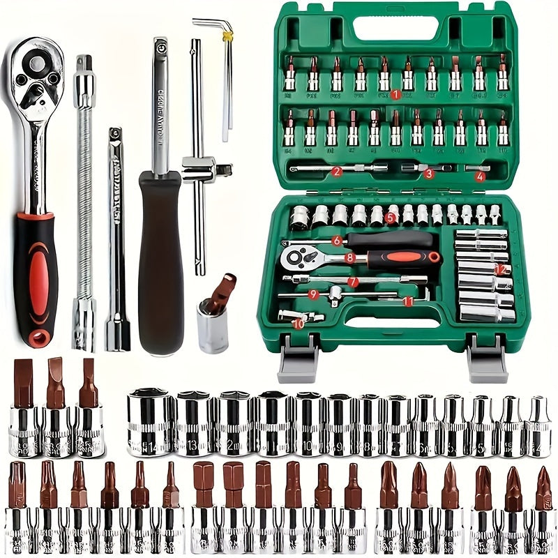 Kit de herramientas automotrices profesionales de 325/53/46 piezas - Juegos de herramientas premium para el mantenimiento de autos, motos y bicicletas - Solución compacta, portátil y todo en uno con llave de trinquete, jueg