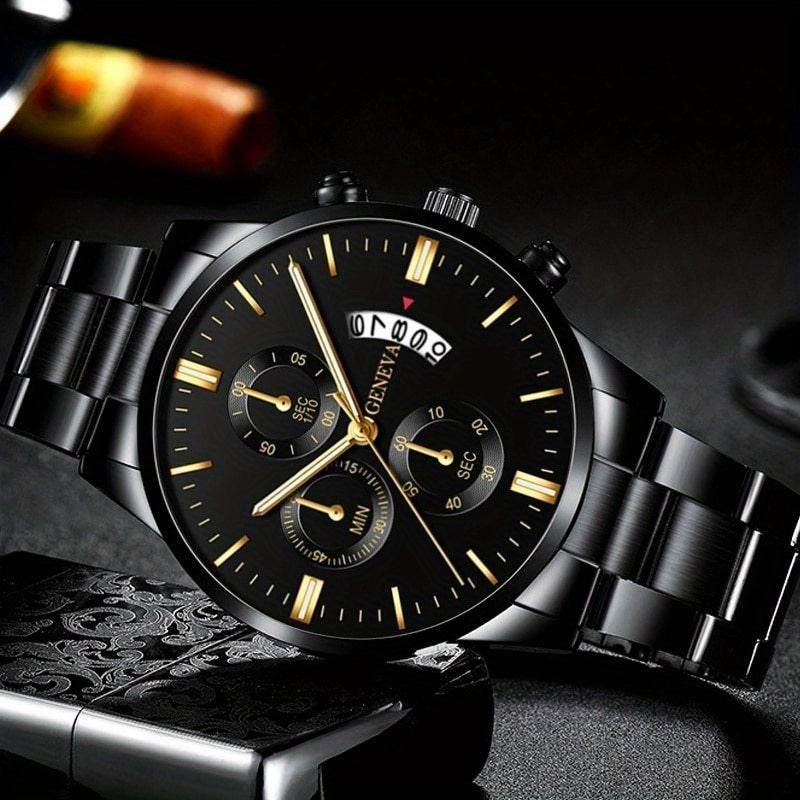Juego de 4 relojes de moda para hombre, movimiento de cuarzo, correa de acero inoxidable con indicador de fecha | Reloj deportivo | Reloj informal | Reloj de negocios | Movimiento de cuarzo | Reloj de silicona | Reloj para ho