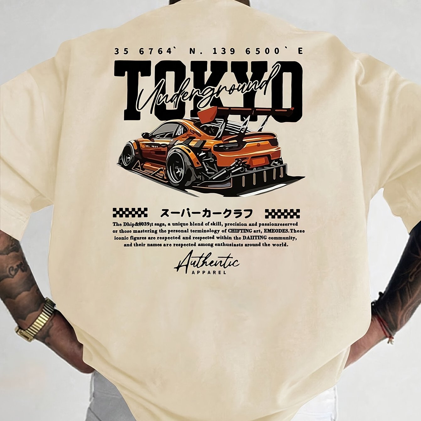 Camiseta gráfica de carreras de Tokio para hombre: diseño de ropa urbana japonesa con cultura JDM, camiseta de manga corta estilo hip-hop, tejido transpirable para ropa informal de primavera y verano y atuendos para entusia