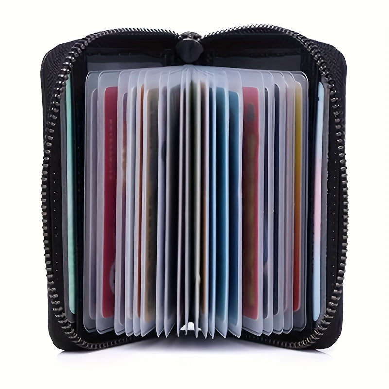 Cartera ultrafina de piel sintética con bloqueo RFID para hombre: 20 ranuras para tarjetas + 2 para DNI, cierre de cremallera seguro, diseño minimalista y elegante, resistente para uso diario y profesional, regalo perfecto
