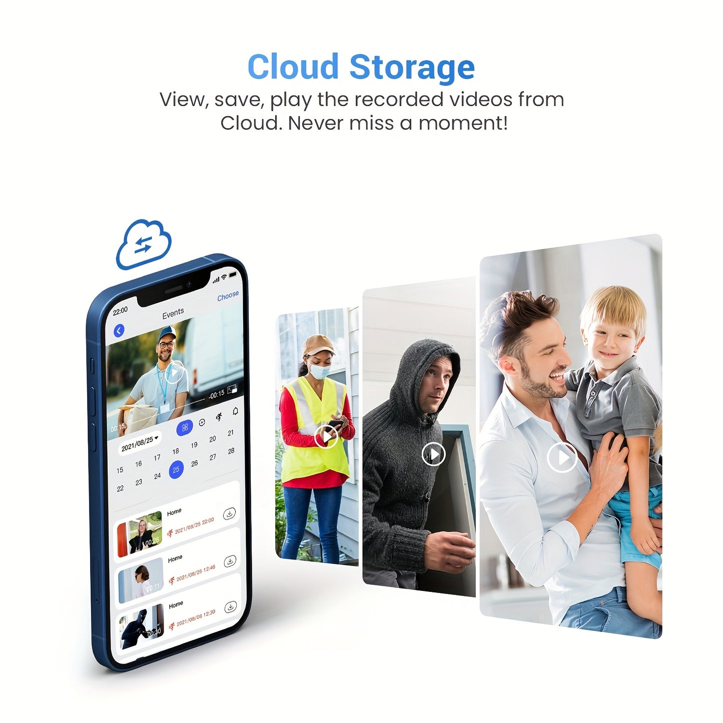 Timbre con cámara y video 1080P, detección corporal inteligente, almacenamiento en la nube, vista en tiempo real, audio bidireccional, visión nocturna por infrarrojos, batería integrada, monitoreo.