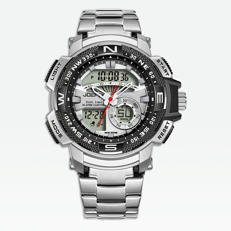 Reloj analógico y digital JOEFOX para hombre con esfera grande y doble pantalla, cronógrafo, alta calidad 24 horas, brújula multisensor, calendario, alarma y cronómetro. Reloj deportivo de lujo con retroiluminación LED,