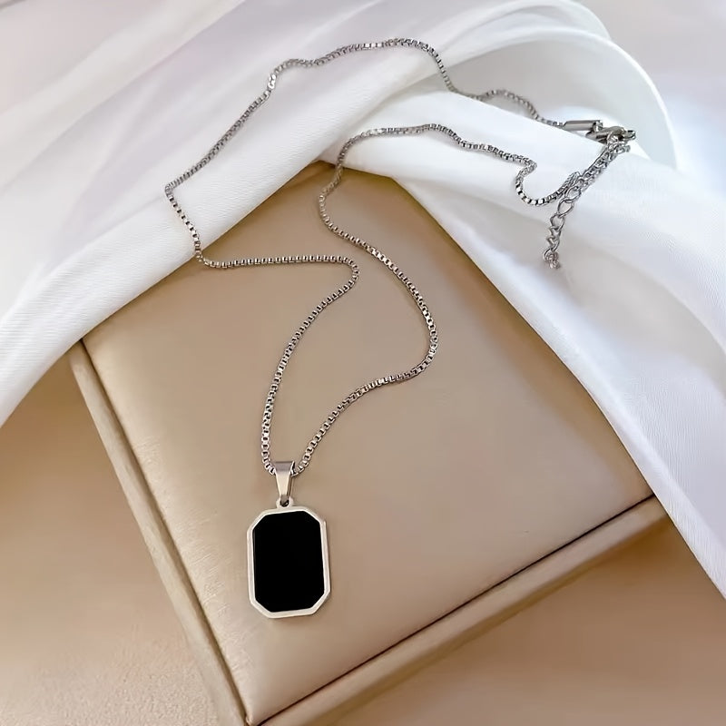 [Colgante elegante] Collar rectangular negro con baño de oro de 18 quilates | Elegante, perfecto para uso diario y como accesorio de vacaciones, regalo ideal de San Valentín para mujer.