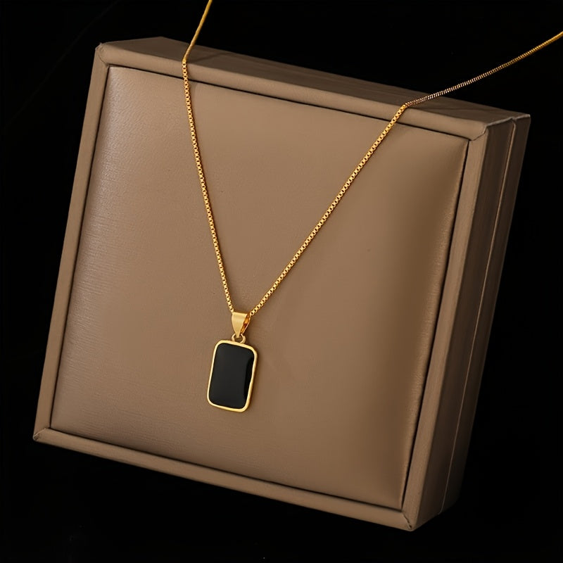 [Colgante elegante] Collar rectangular negro con baño de oro de 18 quilates | Elegante, perfecto para uso diario y como accesorio de vacaciones, regalo ideal de San Valentín para mujer.
