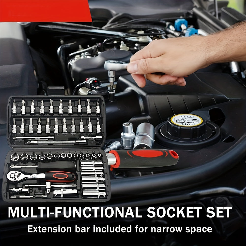 Kit de herramientas automotrices profesionales de 325/53/46 piezas - Juegos de herramientas premium para el mantenimiento de autos, motos y bicicletas - Solución compacta, portátil y todo en uno con llave de trinquete, jueg