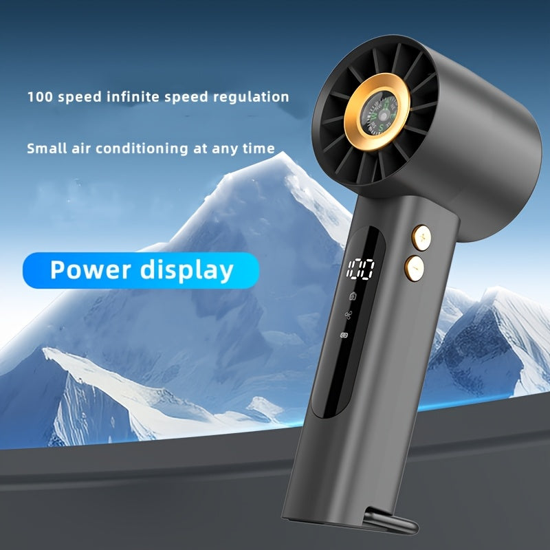 Ventilador turbo de mano recargable por USB - Ventilador portátil de escritorio con configuraciones de velocidad de 1 a 100 y modo turbo, batería de larga duración - Para acampar, viajar, oficina y uso al aire libre - Vent