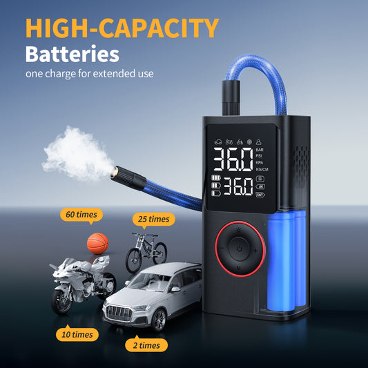 Inflador de neumáticos inalámbrico: compresor de aire inalámbrico con indicador digital y luz LED, recargable por USB, inflado dos veces más rápido para SUV, coches, bicicletas, motocicletas, equipos deportivos y balones