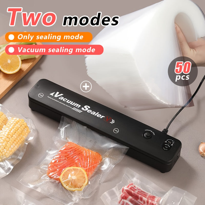 Máquina selladora al vacío, con 50 bolsas selladas para almacenamiento de alimentos y sous vide, sistema automático de sellado de alimentos con aire.