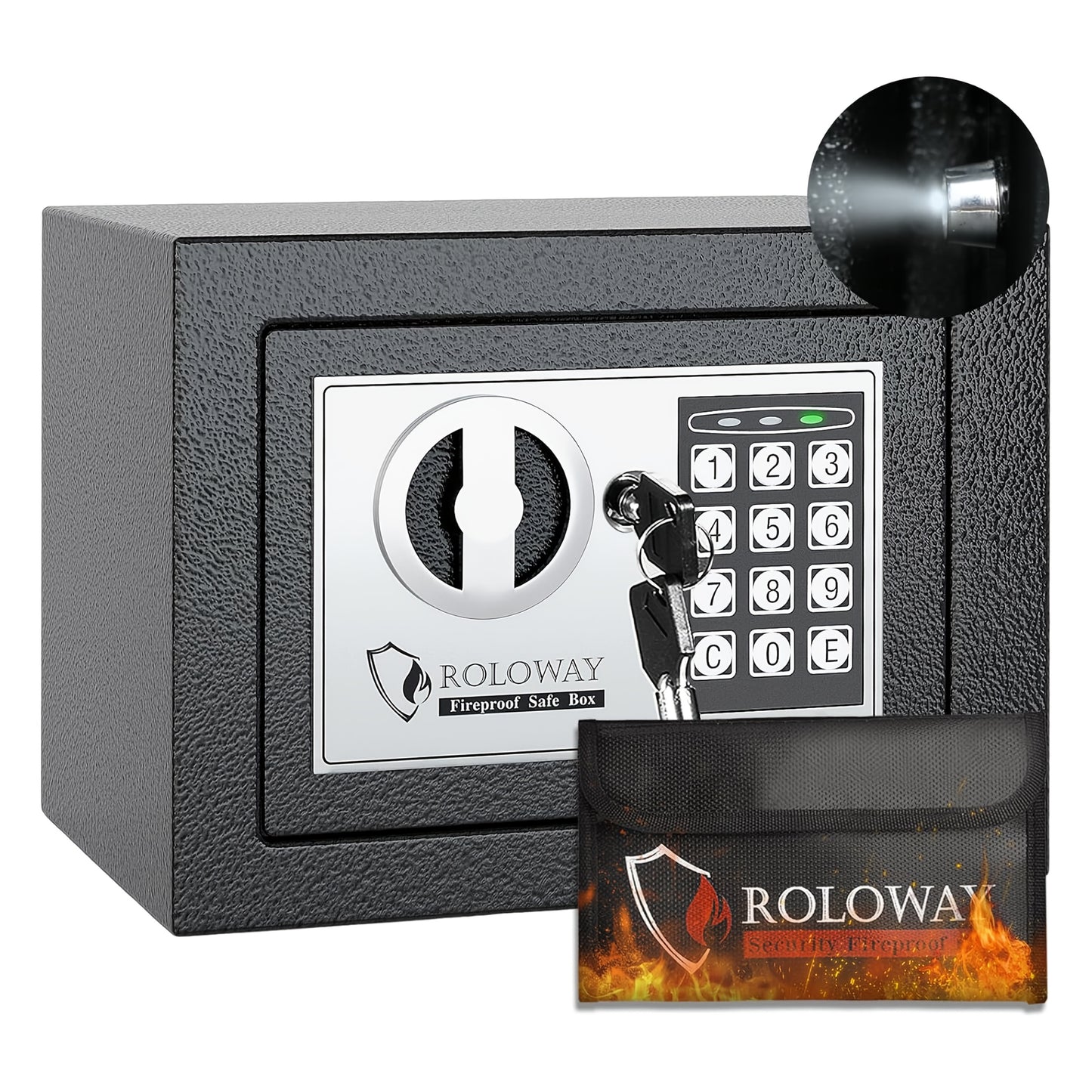 Caja fuerte de acero resistente e ignífuga con bolsa para efectivo - Caja fuerte segura para el hogar con teclado y cerradura, ideal para guardar dinero, documentos y objetos de valor (negra), almacenamiento de objetos de va