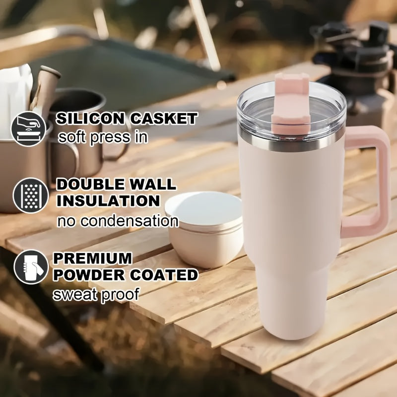 Vaso de acero inoxidable de 1,2 litros con asa y tapa con pajita, taza térmica de viaje para deportes, fitness y actividades al aire libre, reutilizable para coche, botella de agua de gran capacidad (1,2 litros), varios colo