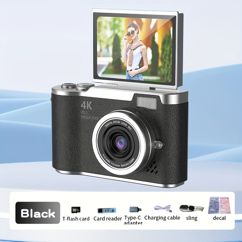 Cámara digital 4K HD con pantalla abatible de 2,4 pulgadas, videocámara profesional para vlogs y fotografía: el regalo perfecto para principiantes en Acción de Gracias y Navidad.