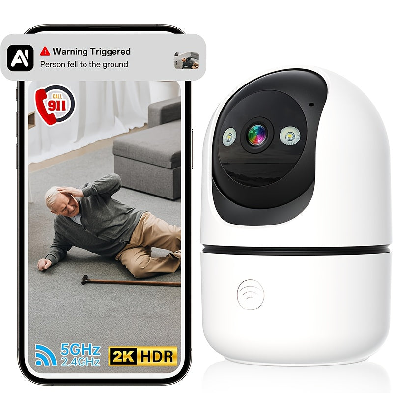 Cámara de seguridad 2K para interiores, monitor de bebés para mascotas, cámara de 360 grados para seguridad del hogar inalámbrica, cámara para perros con WiFi de 2,4 y 5 GHz, grabación continua, cámara para niñe