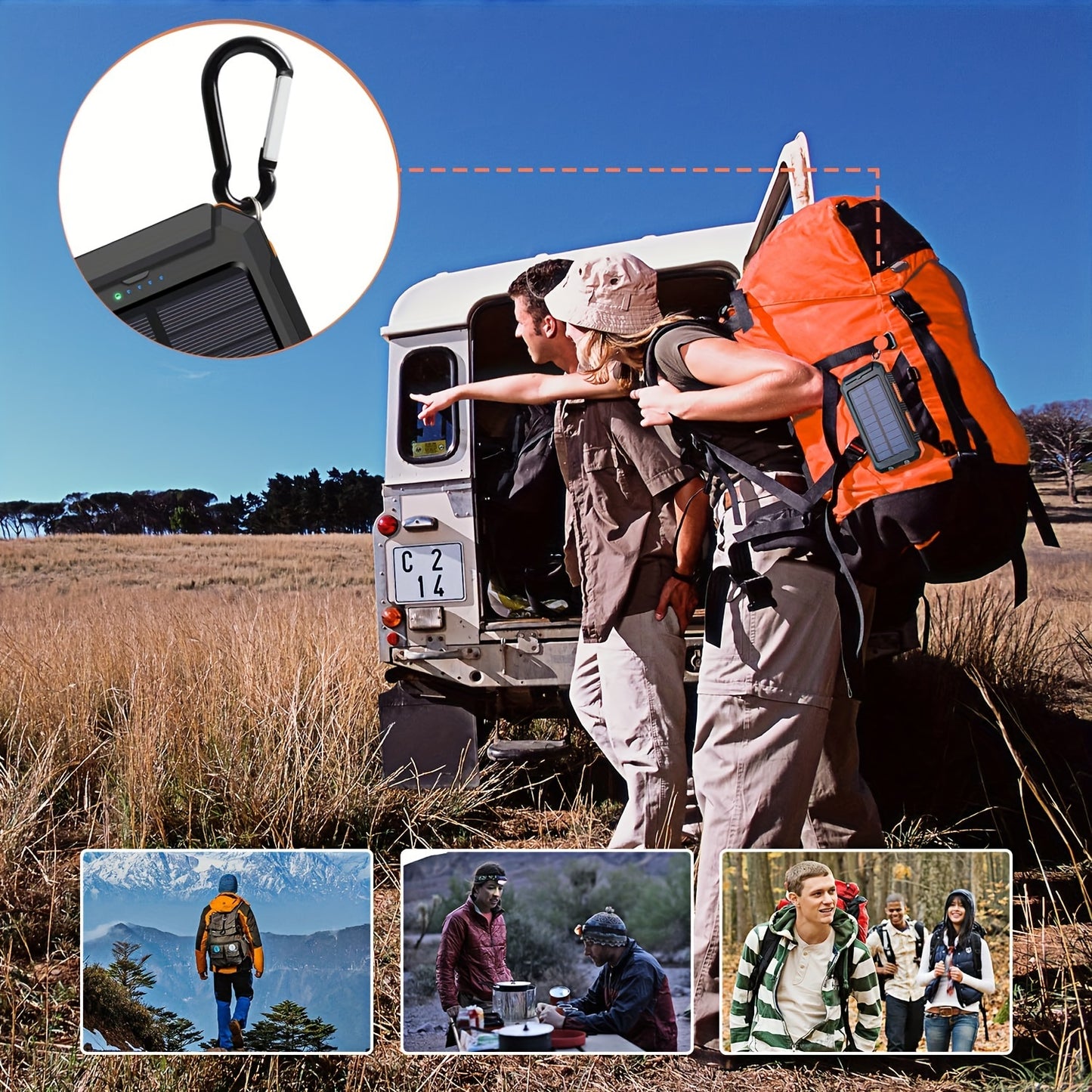 [Banco de energía solar de 38800 mAh] Banco de energía solar de alta calidad de 38800 mAh | Cargador portátil USB-C para exteriores con linterna y brújula para acampar, hacer senderismo y viajar