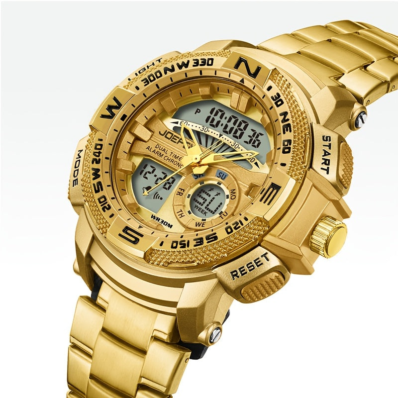Reloj analógico y digital JOEFOX para hombre con esfera grande y doble pantalla, cronógrafo, alta calidad 24 horas, brújula multisensor, calendario, alarma y cronómetro. Reloj deportivo de lujo con retroiluminación LED,