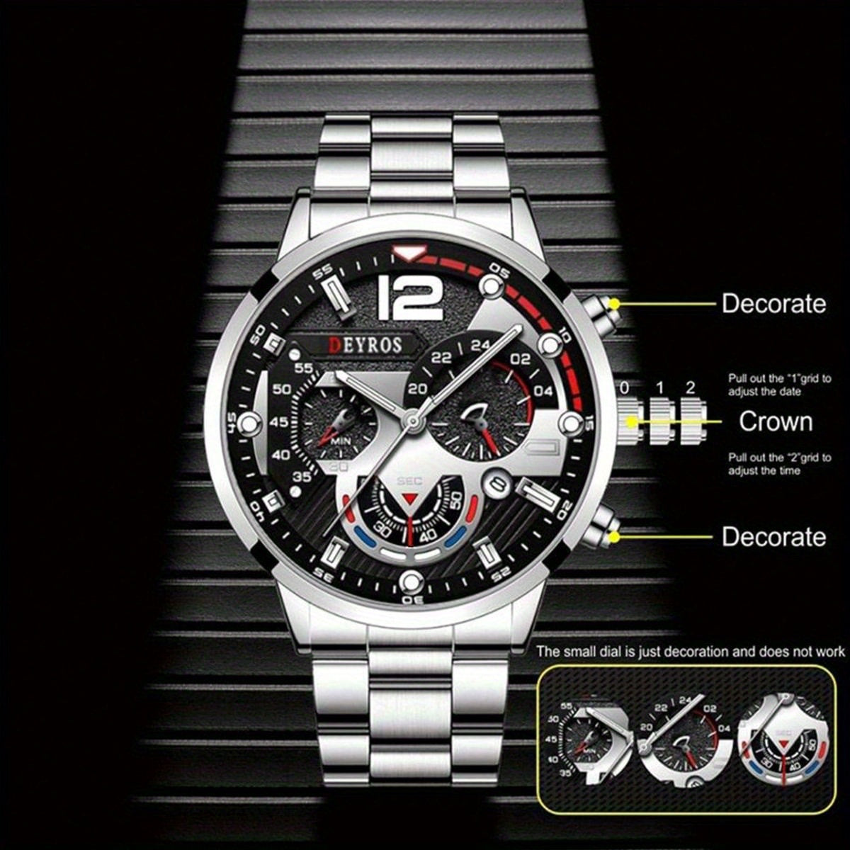 [Conjunto de relojes con estilo] Juego de 4 relojes de cuarzo de moda para hombre: esfera redonda, correas de acero inoxidable y piel sintética, opciones en negro y marrón, ideal para cumpleaños, Eid, Navidad, San Valentí