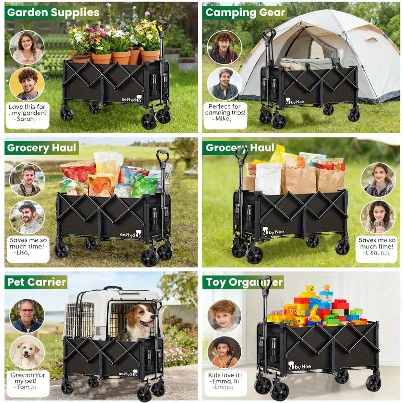 Carrito de camping de gran capacidad de 330 a 650 libras, carrito de mano plegable todoterreno, vehículo portátil multifuncional para camping, jardinería y compras en la playa, estante de almacenamiento de herramientas de