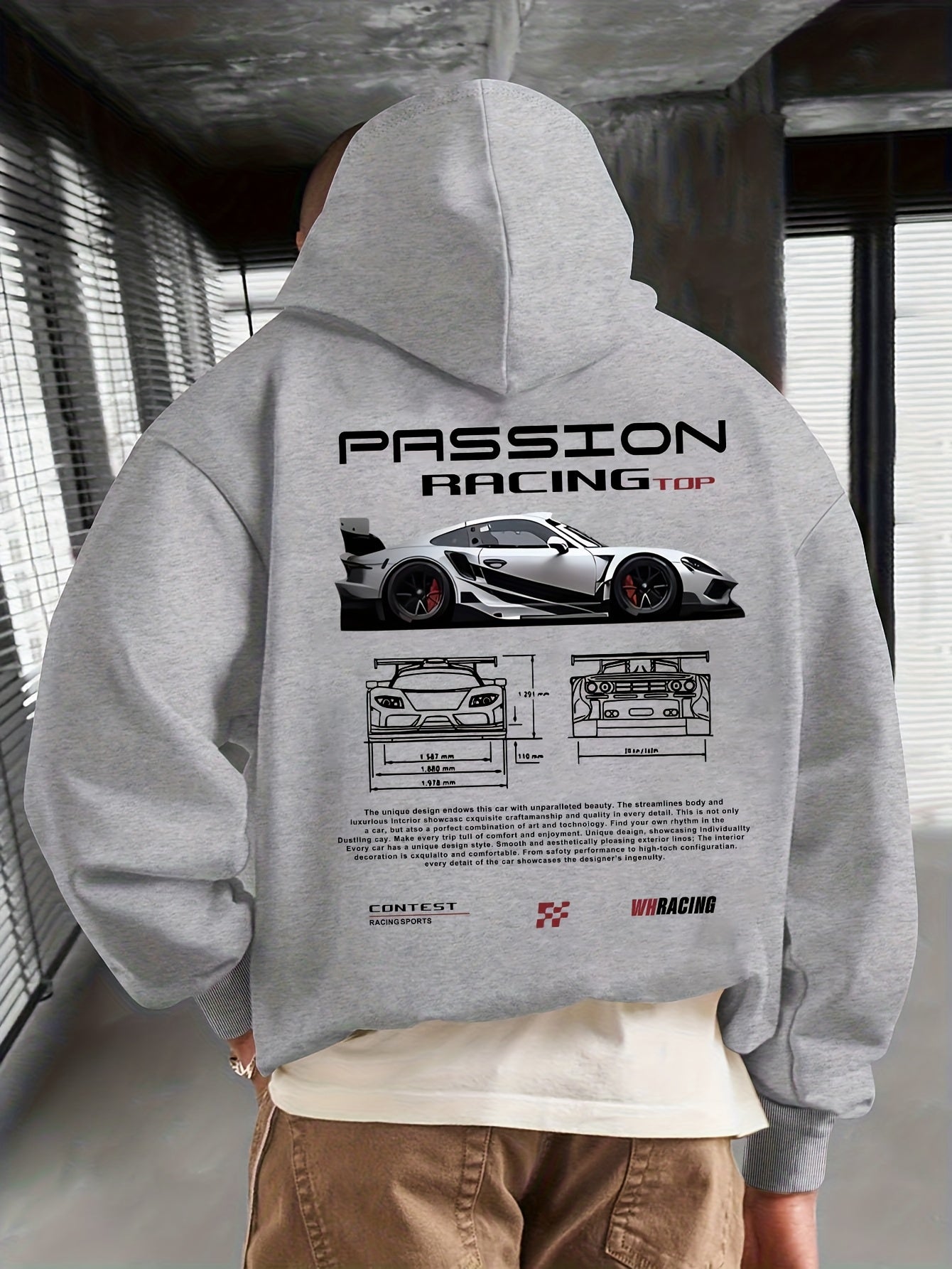 Sudadera polar con capucha y estampado de letras de carreras para hombre, otoño-invierno, con estampado de pasión por las carreras, banderas a cuadros y coches deportivos. Sudadera informal holgada con capucha y bolsillo de