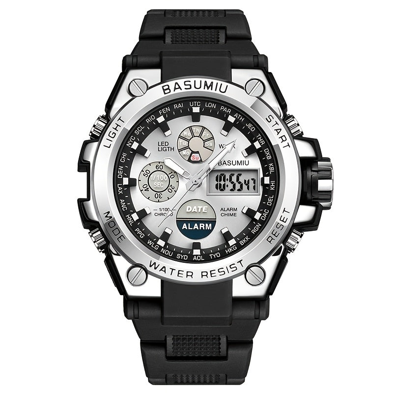 Un reloj deportivo de doble pantalla para hombres, una opción elegante para regalar.