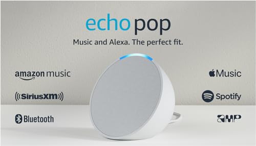 Amazon Echo Pop (modelo más reciente), nuestro altavoz Alexa más pequeño, se adapta a cualquier habitación, blanco glaciar