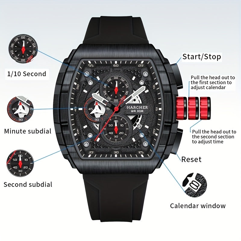 Reloj de vestir de cuarzo para hombre. Reloj de pulsera de vestir con movimiento de cuarzo de alta precisión para hombre. Diseño multifuncional. Correa de silicona.