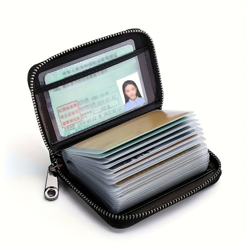 Cartera ultrafina de piel sintética con bloqueo RFID para hombre: 20 ranuras para tarjetas + 2 para DNI, cierre de cremallera seguro, diseño minimalista y elegante, resistente para uso diario y profesional, regalo perfecto
