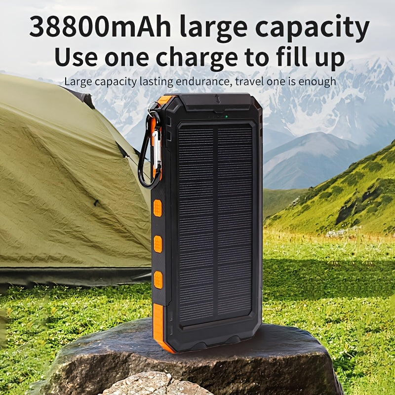 [Banco de energía solar de 38800 mAh] Banco de energía solar de alta calidad de 38800 mAh | Cargador portátil USB-C para exteriores con linterna y brújula para acampar, hacer senderismo y viajar