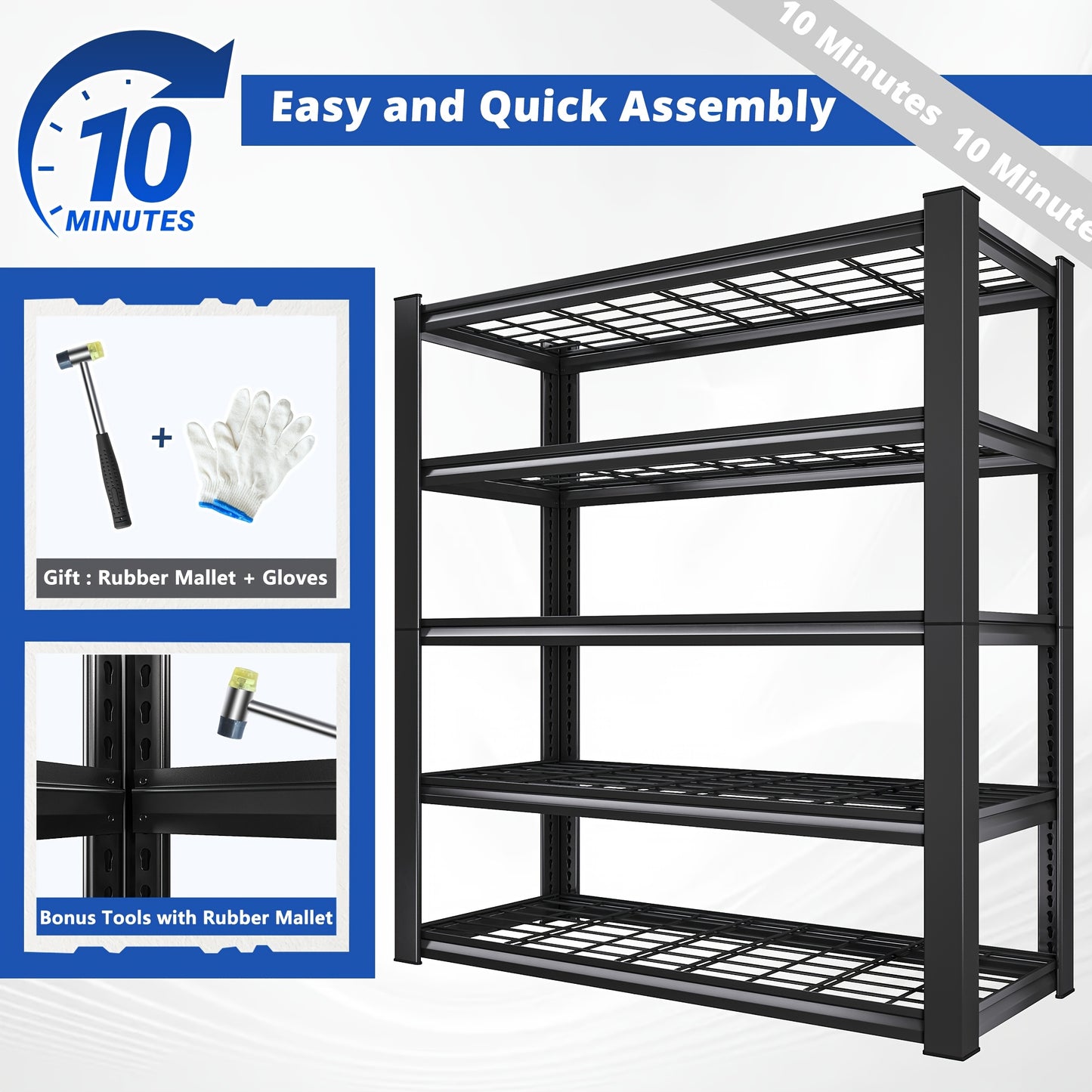 Estantería industrial REIBII de 5 niveles, resistente, con capacidad para 3000 unidades. Estantería independiente ajustable de carbono. Estantes de garaje de 183 cm de alto con fácil montaje en 10 minutos. Ideal para almac