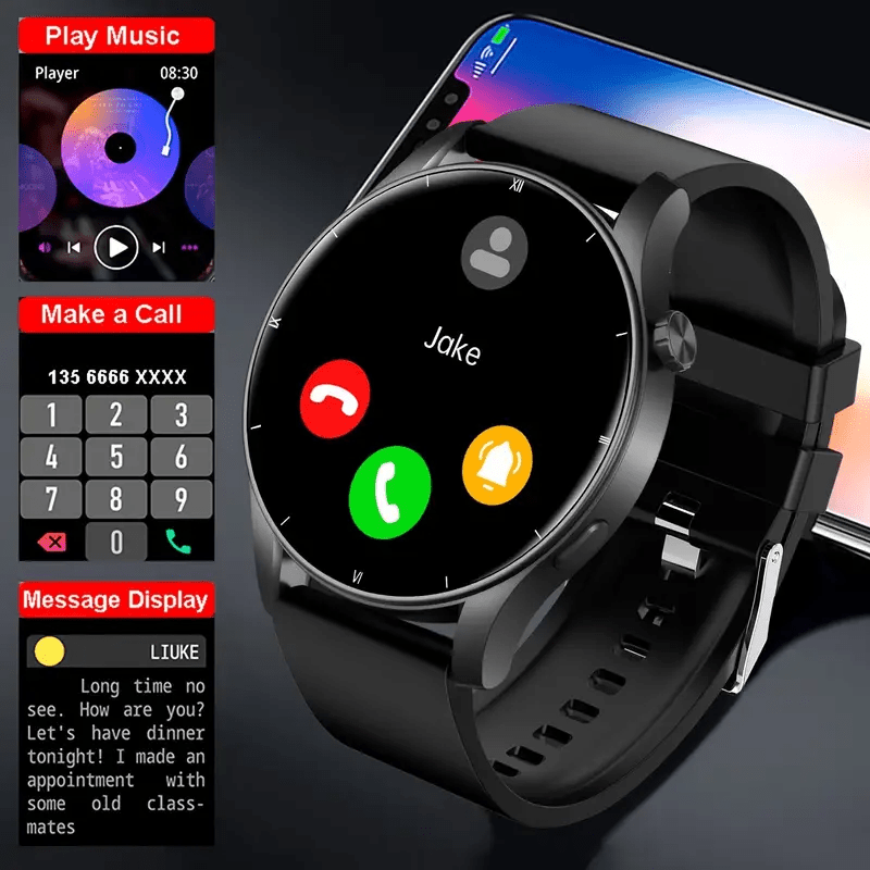 Reloj inteligente con pantalla redonda y fuente grande para personas mayores | Alertas de llamadas | Fácil de usar | Cómodo de llevar | El mejor regalo de Halloween para personas mayores