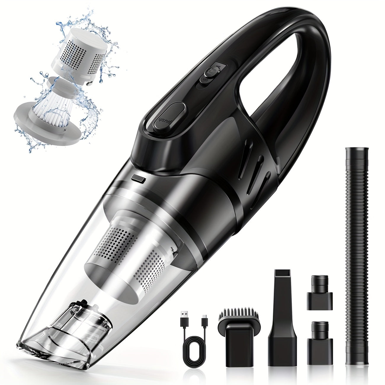 Aspiradora de mano para coche, silenciosa, con 5 accesorios, ideal para limpieza interior, hogar, mascotas, accesorios para coche, regalos.